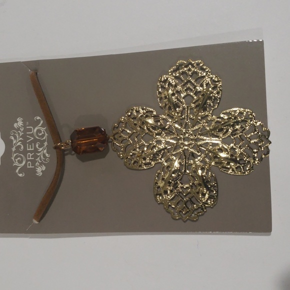 Brown Cord Gold color Floral Shape Beaded Pendant Necklace - Women's Jewelry - Picture 4 of 7